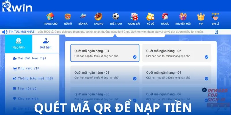 Quét mã để nạp tiền Quét mã để nạp tiền